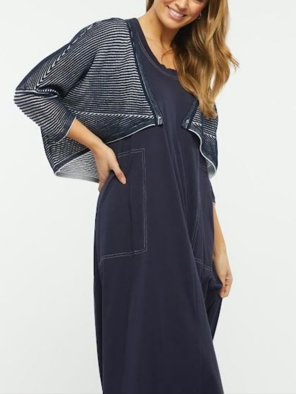 ZAKET & PLOVER Shrug Striped Navy Cardigan L